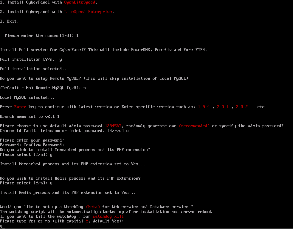 詢問是否安裝Memcached、Redis 和 WatchDog等服務