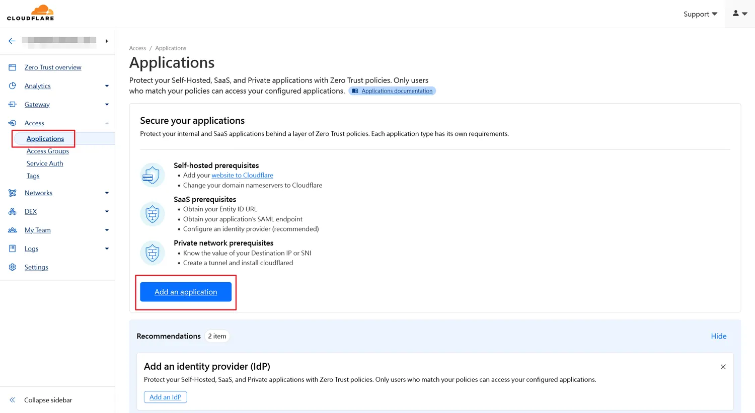 「Applications」選項裡,點選「Add an application」按鈕
