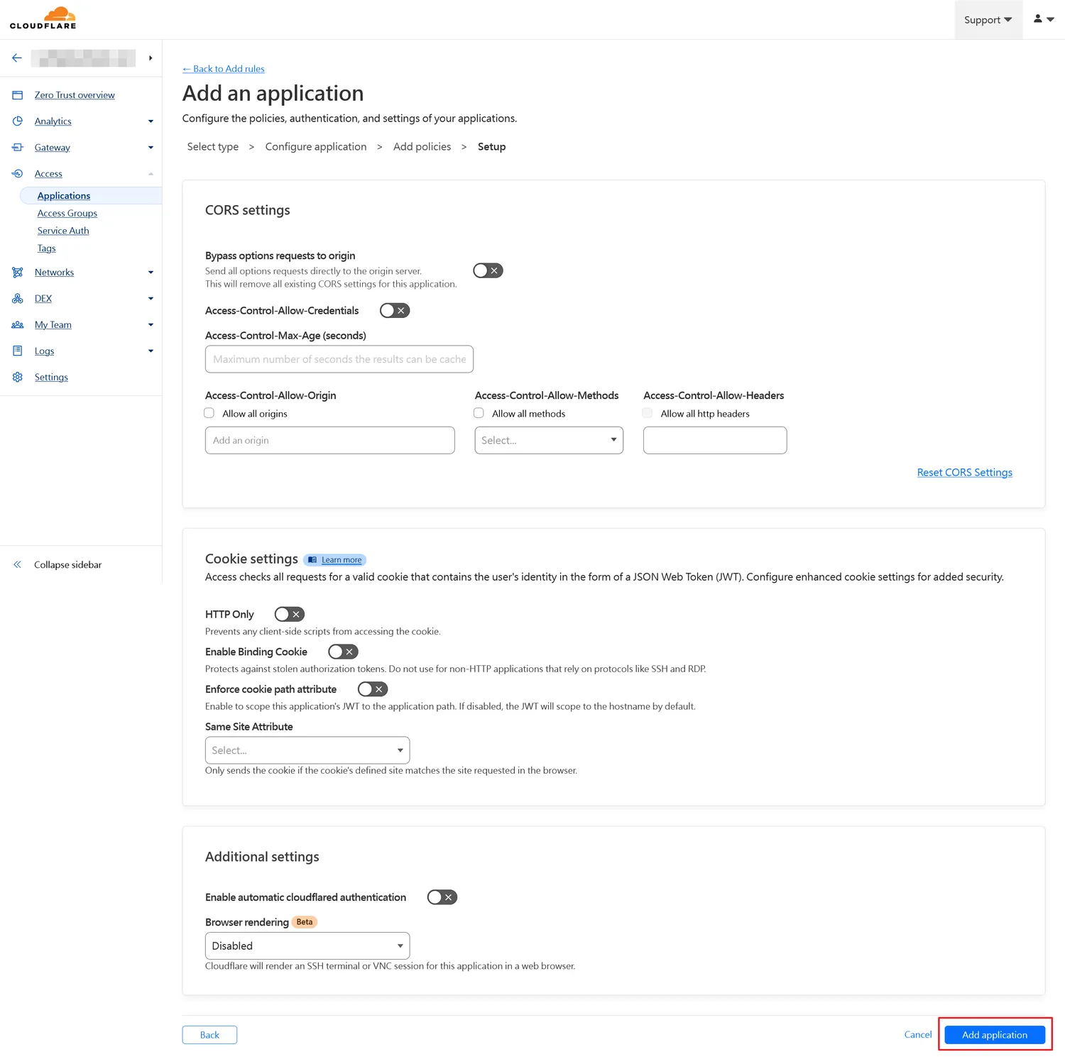 一路往下然後按下「Add application」按鈕
