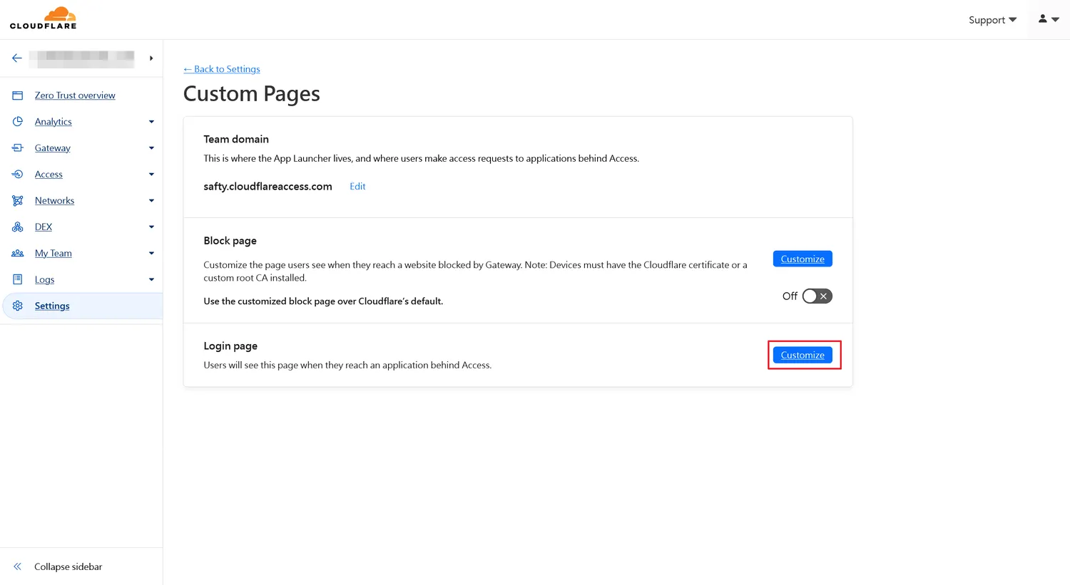 點選Login page的「Customize」按鈕