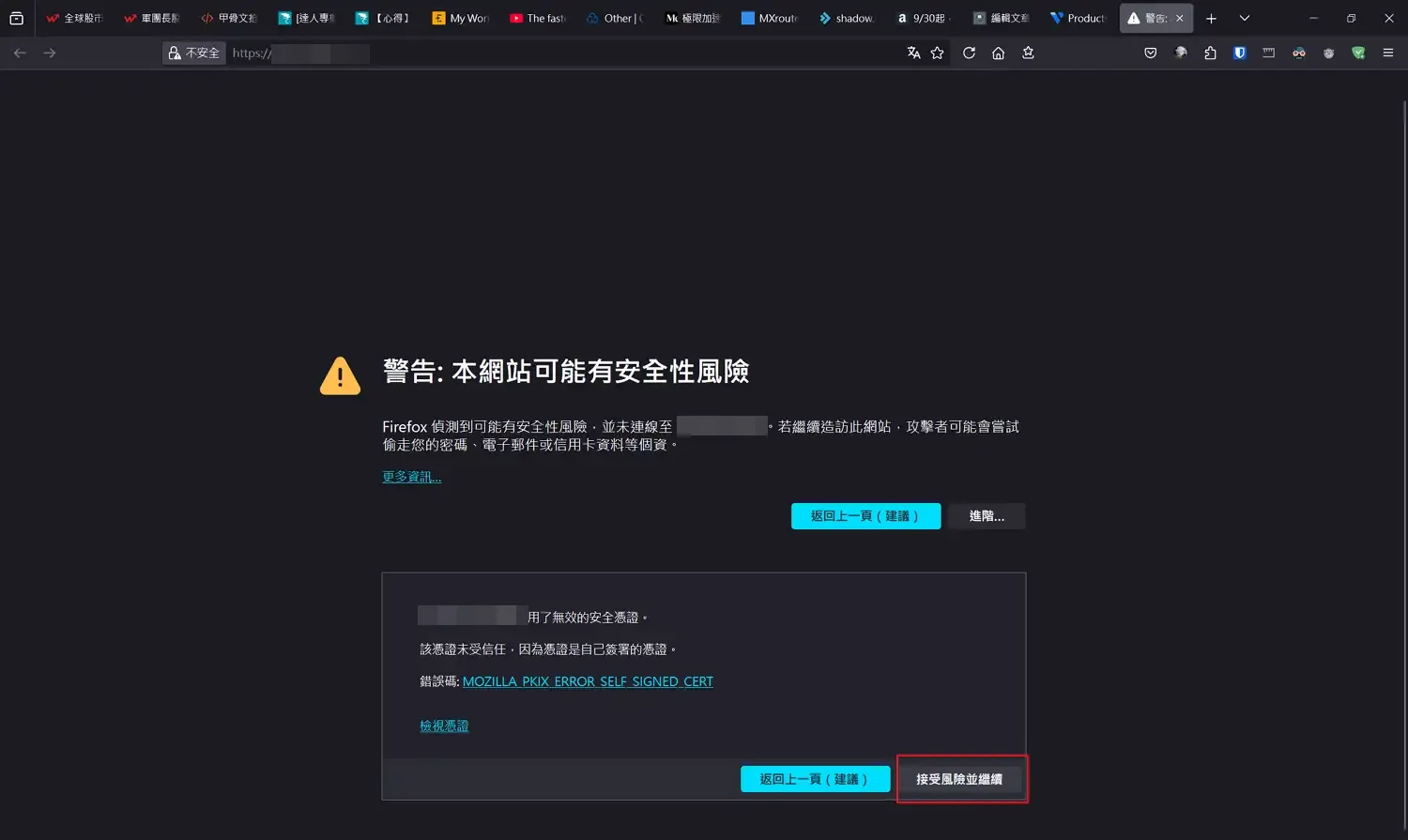 點選「接受風險並繼續」按鈕