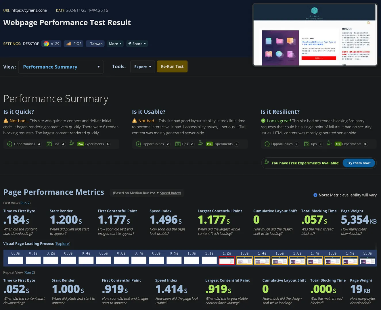 WebPageTest的測試